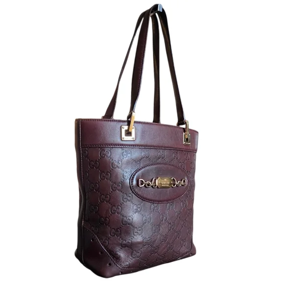 Gucci Guccissima Punch Leather Tote Burgundy Shoulder Bag 145994 - Picture 4 of 17